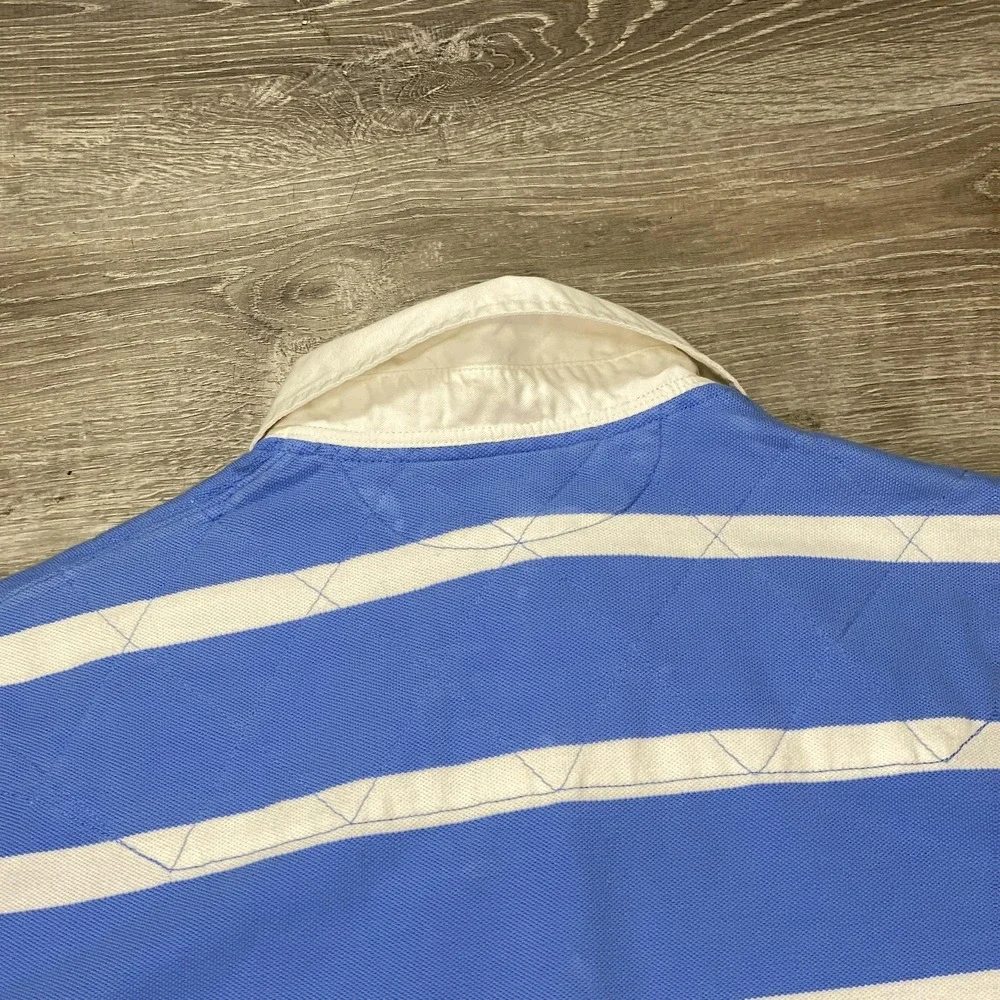 Polo Ralph Lauren Polo Shirt Mens Large Green Navy Striped Custom Fit Rugby Logo - Picture 14 of 16